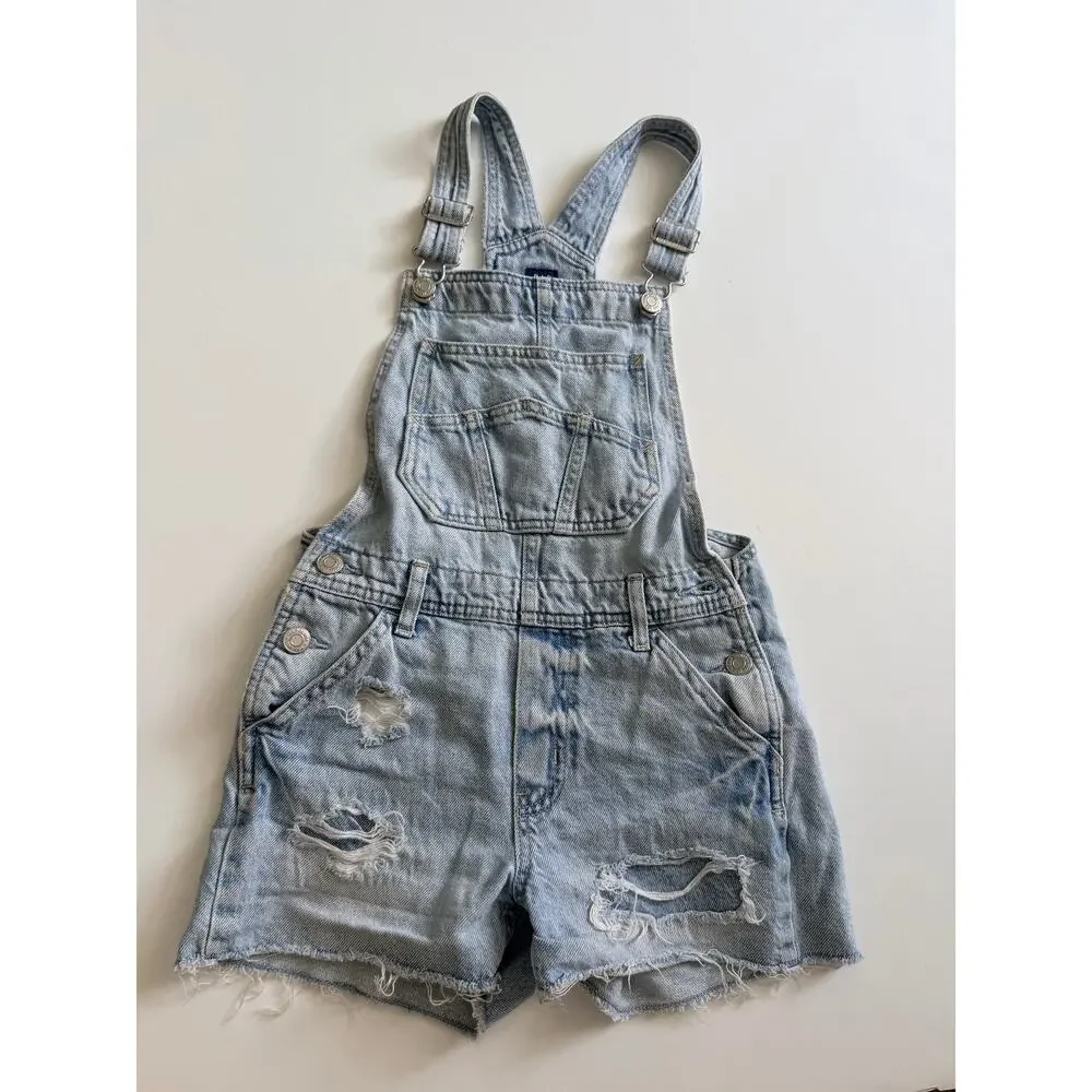 GAP Kids Distressed Denim Short Overalls - Girls' M (8-9Y)